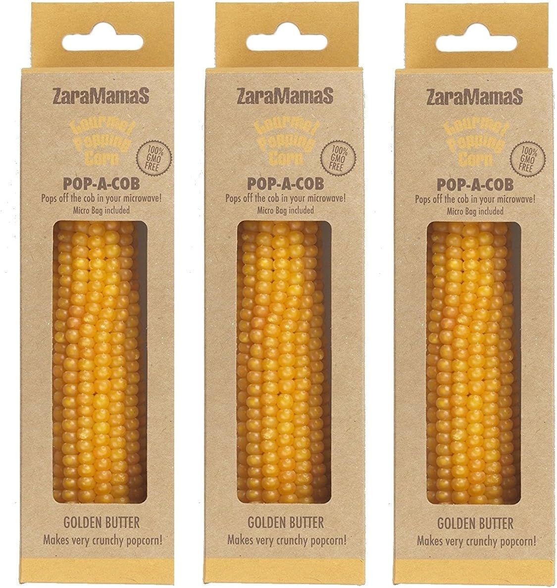ZaraMama Gourmet Popcorn/Popping Corn - Pop-A-Cob - Microwave Popcorn (Golden Butter, 3 x 90g)