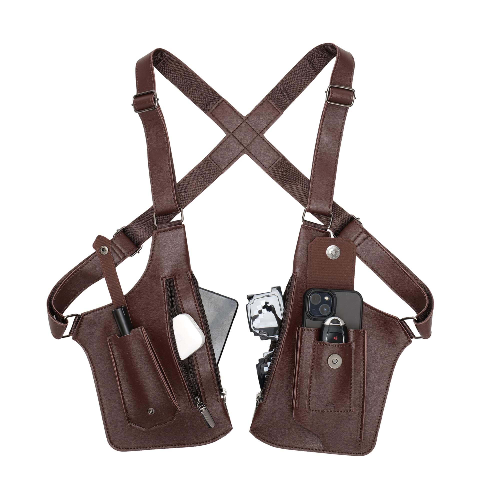 Bolso de hombro y antebrazo para hombre de piel antirrobo, diseño con varios bolsillos y correas de hombro ajustables ocultas
