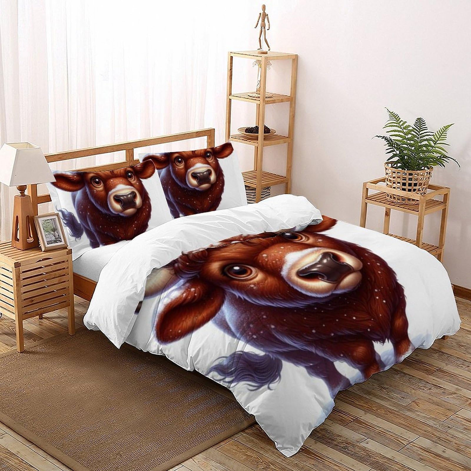 Linge de lit King imprimé 3D petite vache microfibre durable