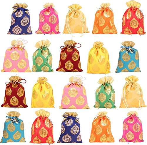 Miniatura 22 de Touchstone Preciosas bolsas de envoltura de regalos reutilizables, ecológicas, grandes con cordón, estampado de hojas de ficus para cumpleaños