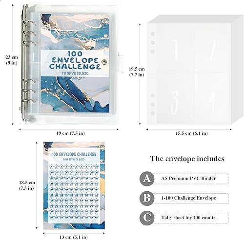 Miniatura 2 de Carpeta de desafío de ahorro de 100 sobres, carpeta de presupuesto para planificación y ahorro de $5050, planificador de ahorros diarios, forma