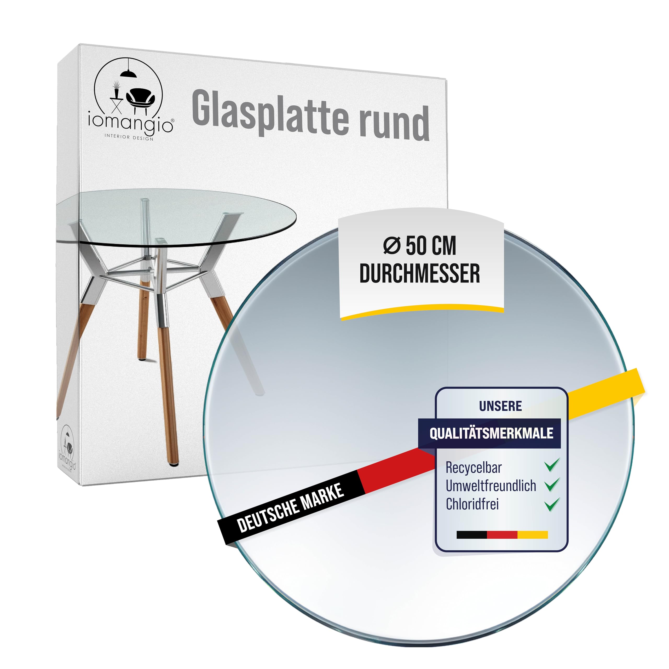 Glasplatte Rund Ø 50 cm | transparente Tischplatte aus gehärtetem ESG-Sicherheitsglas | 8 mm dick – Ideal für DIY-Projekte, Glastische und als Kamin Glasplatte