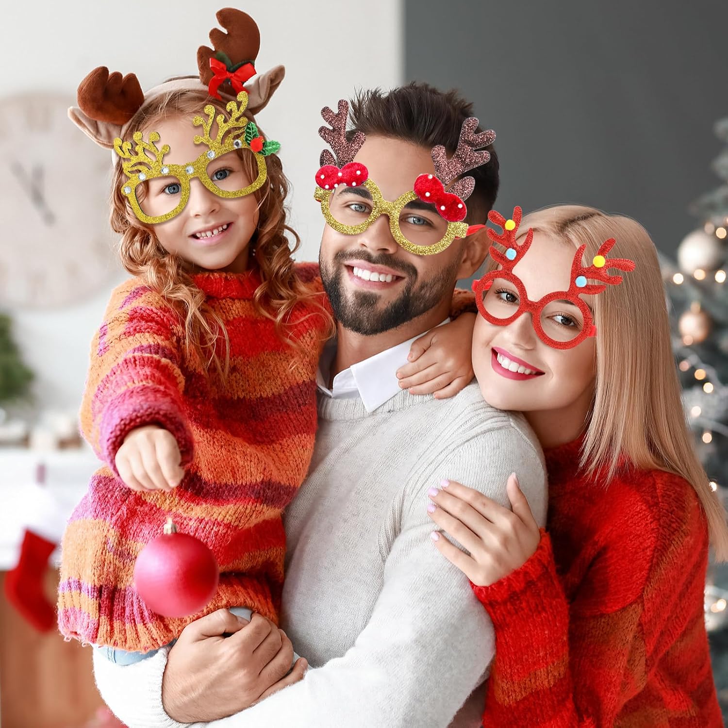 Jerify 100 Pairs Christmas Party Glitter Glasses Frame Xmas Eyeglasses Creative Funny Christmas Costume Eyewear Bulk for Adults Kids Accessories Holiday Decoration Photo Booth Props, 50 Styles