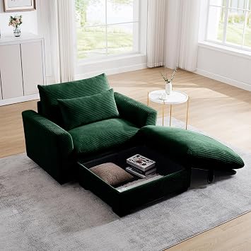 Oversized Accent Chair with Storage Ottoman, 51" W Corduroy Single Sofa Comfy Upholstered Armchair Extra Deep Seat,Lounge Chair for Living Room Bedroom Office Apartment
