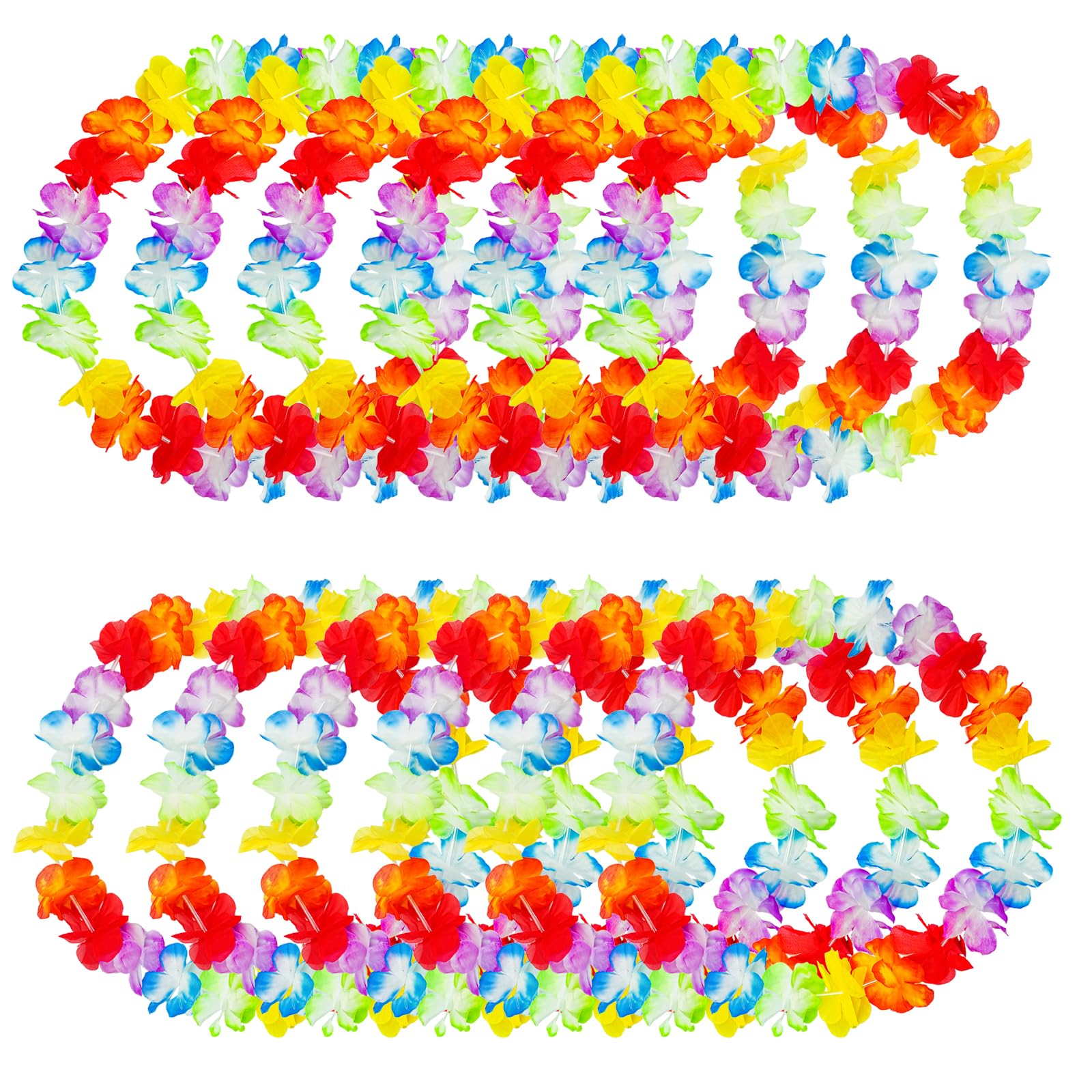 24 PCS Hawaiian Garland Party Decorations – Rainbow Flower Leis for Summer Luau & Tropical Theme Events