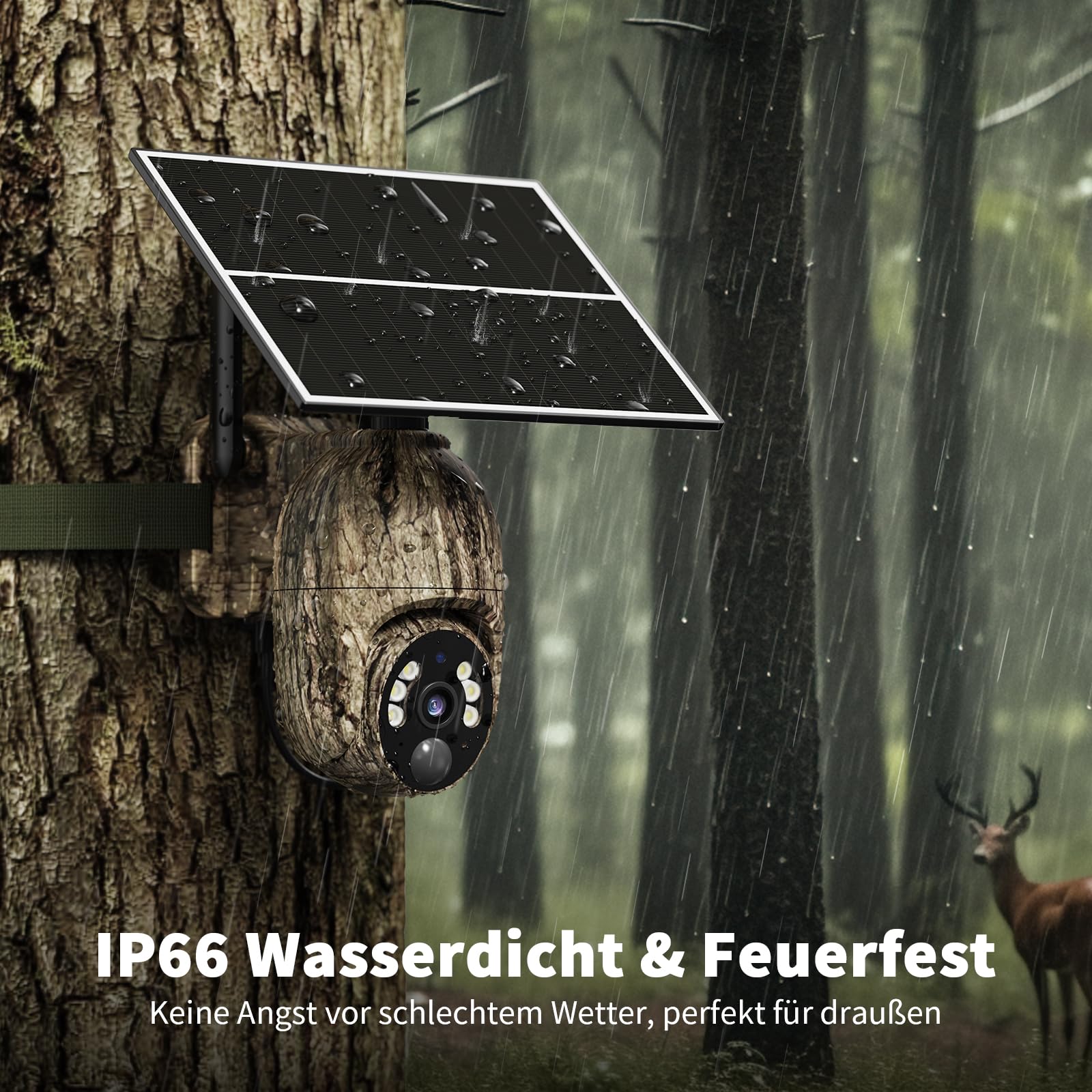 4G LTE Wildkamera mit SIM Karte, 2K Solar Wildtierkamera mit Handyübertragung App, Kabellos Überwachungskamera Aussen Akku mit Farbnachtsicht, PIR-Erkennung, 2-Weg-Audio, IP66 Wasserdicht
