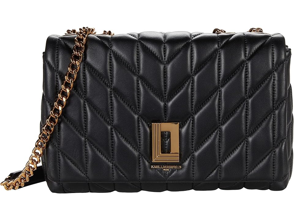 Karl Lagerfeld Paris Lafayette Shoulder Bag (Black/Gold) Handbags INTERNATIONAL SHIPPING