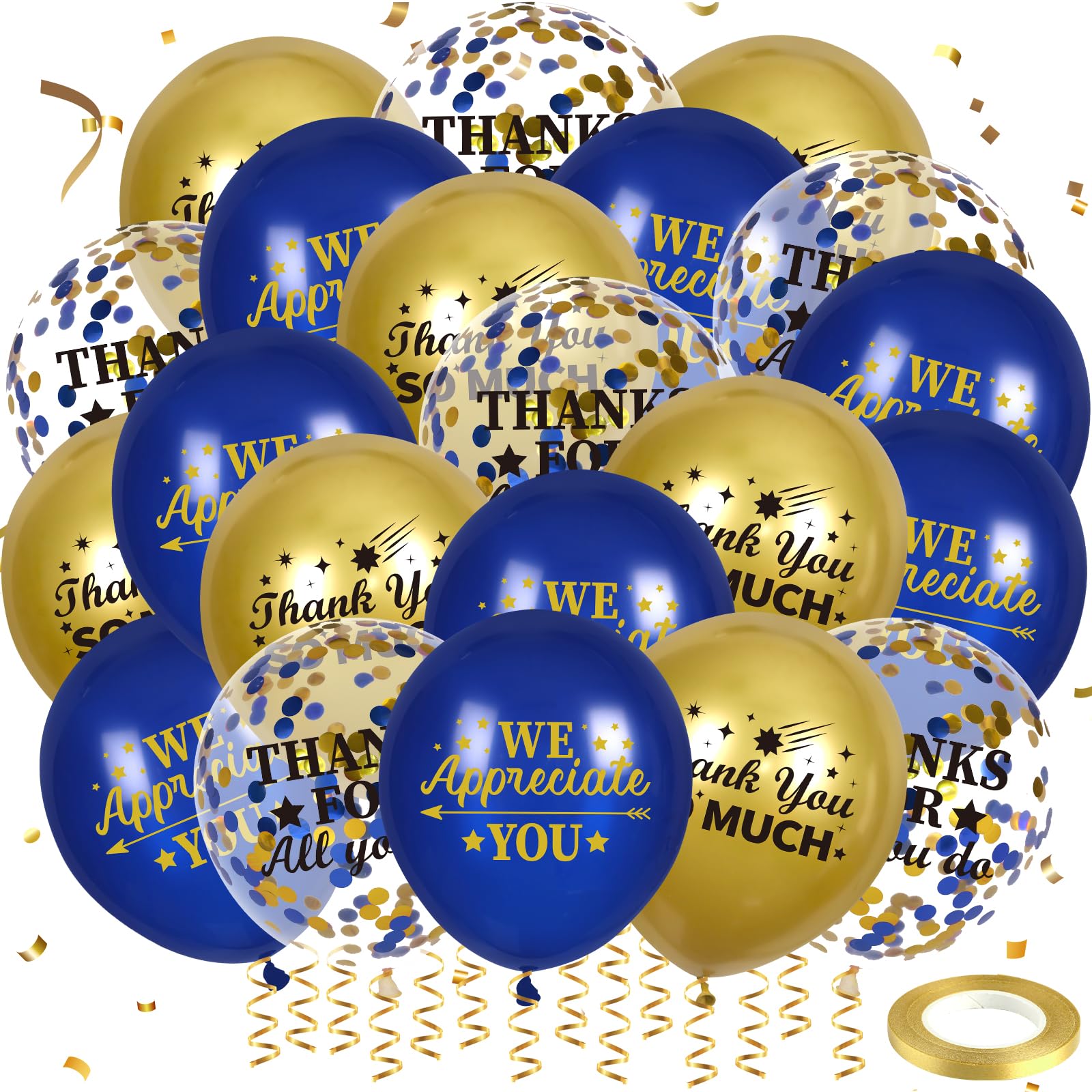 Thank You Balloons Blue Gold We Appreciate You Decorations 50 Pcs Thanks for All You Do & We Appreciate You Balloons Coworker Employee Staff