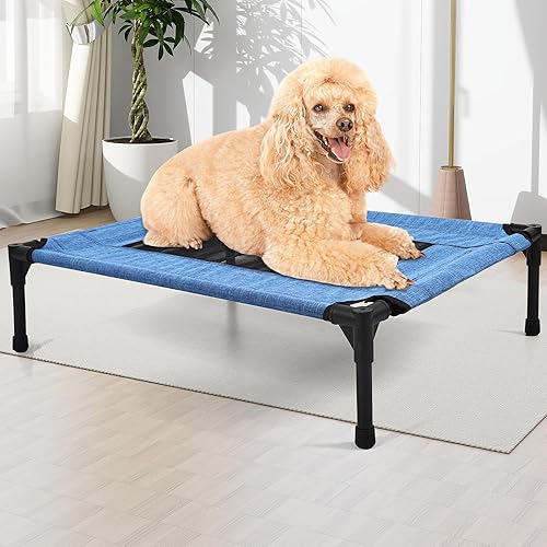 Miniatura 10 de Cama elevada para exteriores para perros, cuna elevada portátil con refrigeración, cama lavable para mascotas, perros grandes, color negro