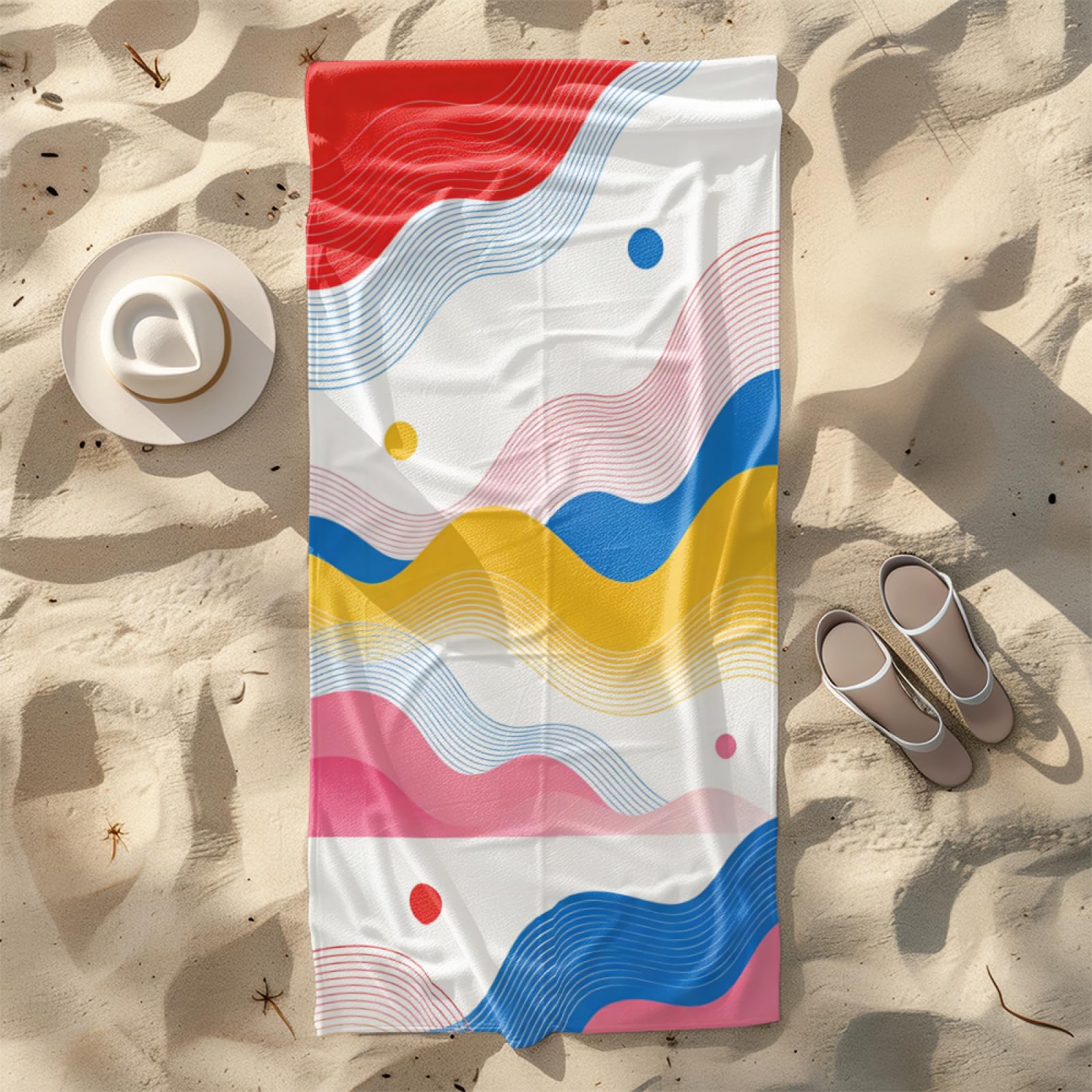 Fouta PlageOndes Bleues Modèle Surdimensionné avec Diverses Tailles, Respirante et Portable, Parfaite pour Voyages Sorties Piscine et Usage Extérieur Quotidien 90x160 cm