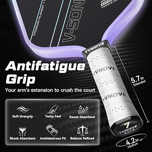 Miniatura 5 de Pickleball Paddles for Advanced Players Control & Power Ti-Carbon Hybrid Face V-Sonic IV Kinetic Core 16MM Large Sweet Spot Mid-Weight