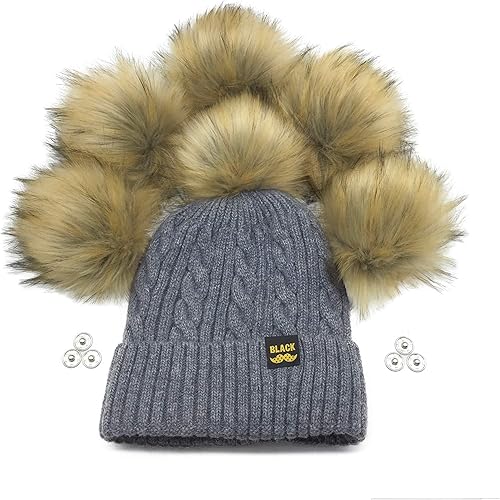 Furryvalley Pompón de piel sintética, 6 unidades, manualidades, bolas esponjosas para sombrero, zapatos, bufandas con cierre a presión, sombrero de