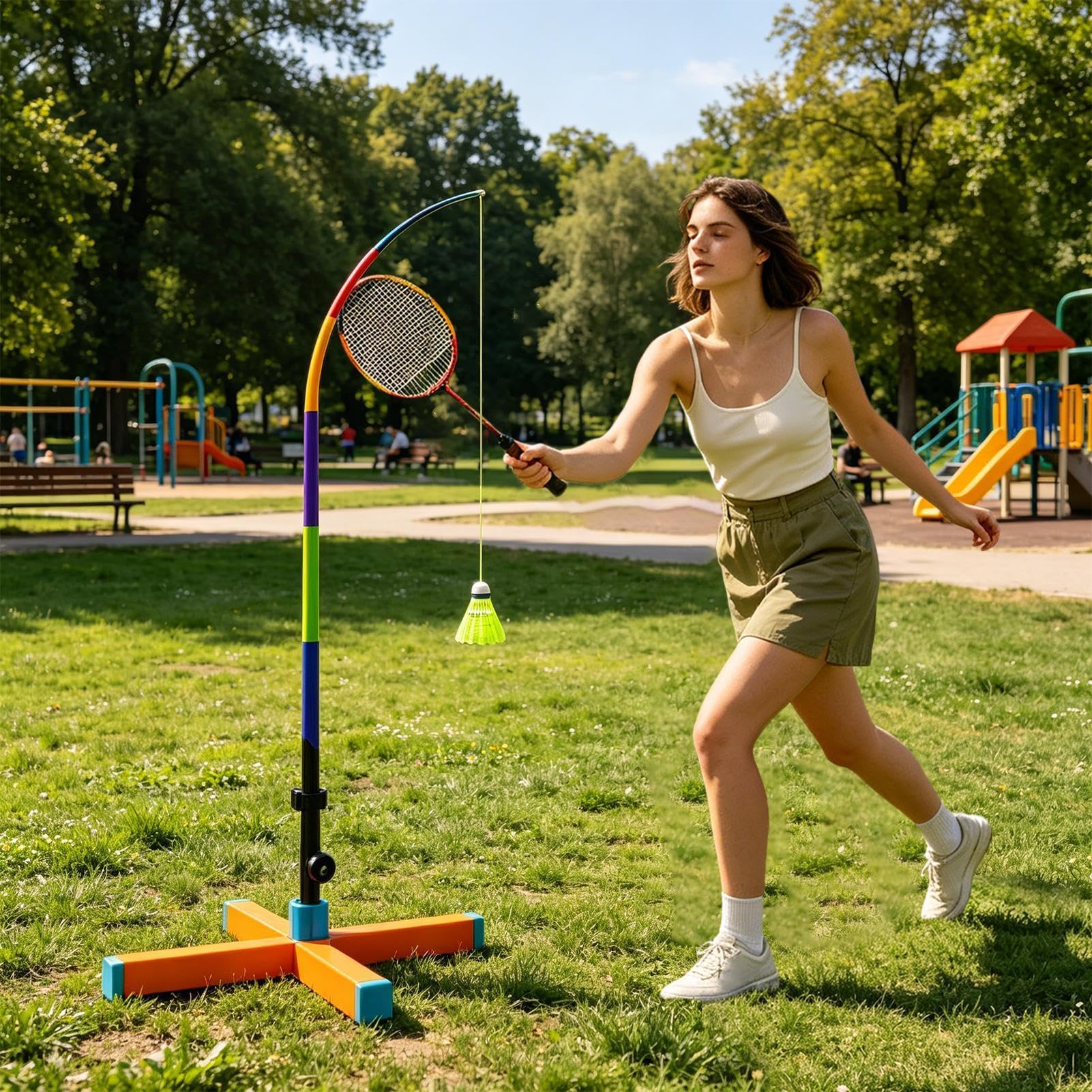 Entrenador Bádminton Rebote Automático Plegable para un Solo Jugador | Kit Entrenamiento Bádminton para Salón, Balcón, Gimnasio, Pista, Parque, Jardín, Principiantes, Niños y