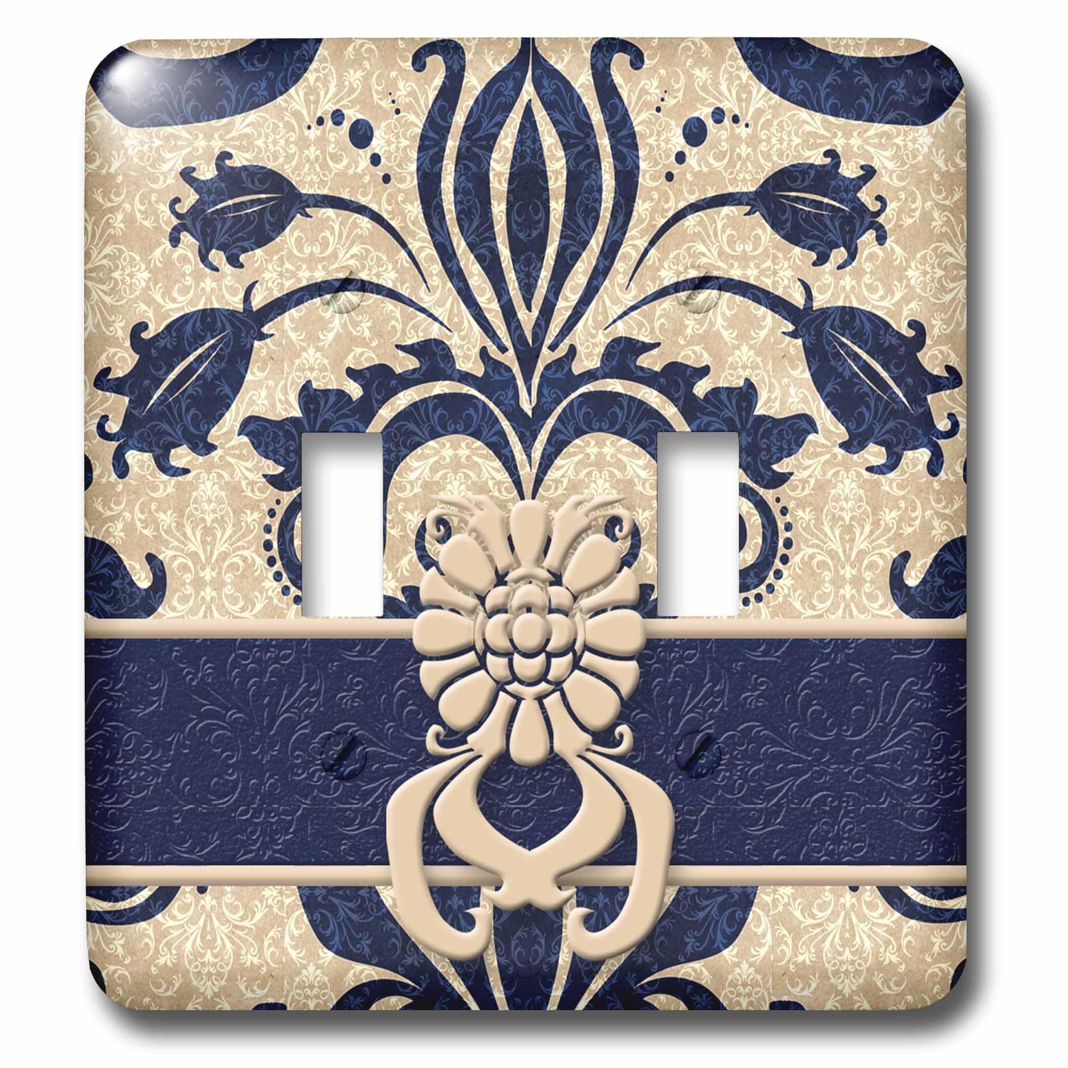 Interruptor doble decorativo 3dRose Lsp_15452_2 azul marino taupe damasco para pared