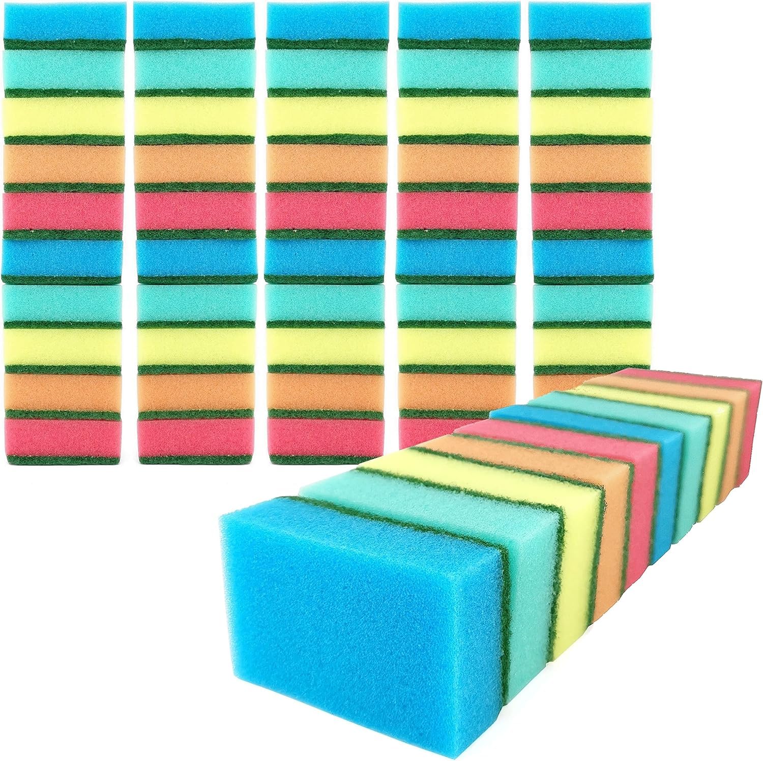 Esponjas de Cocina 60 uds – Estropajos Dobles Multicolores 75×50×28 mm – Esponja limpiadora Multiuso para ollas, Platos y Superficies