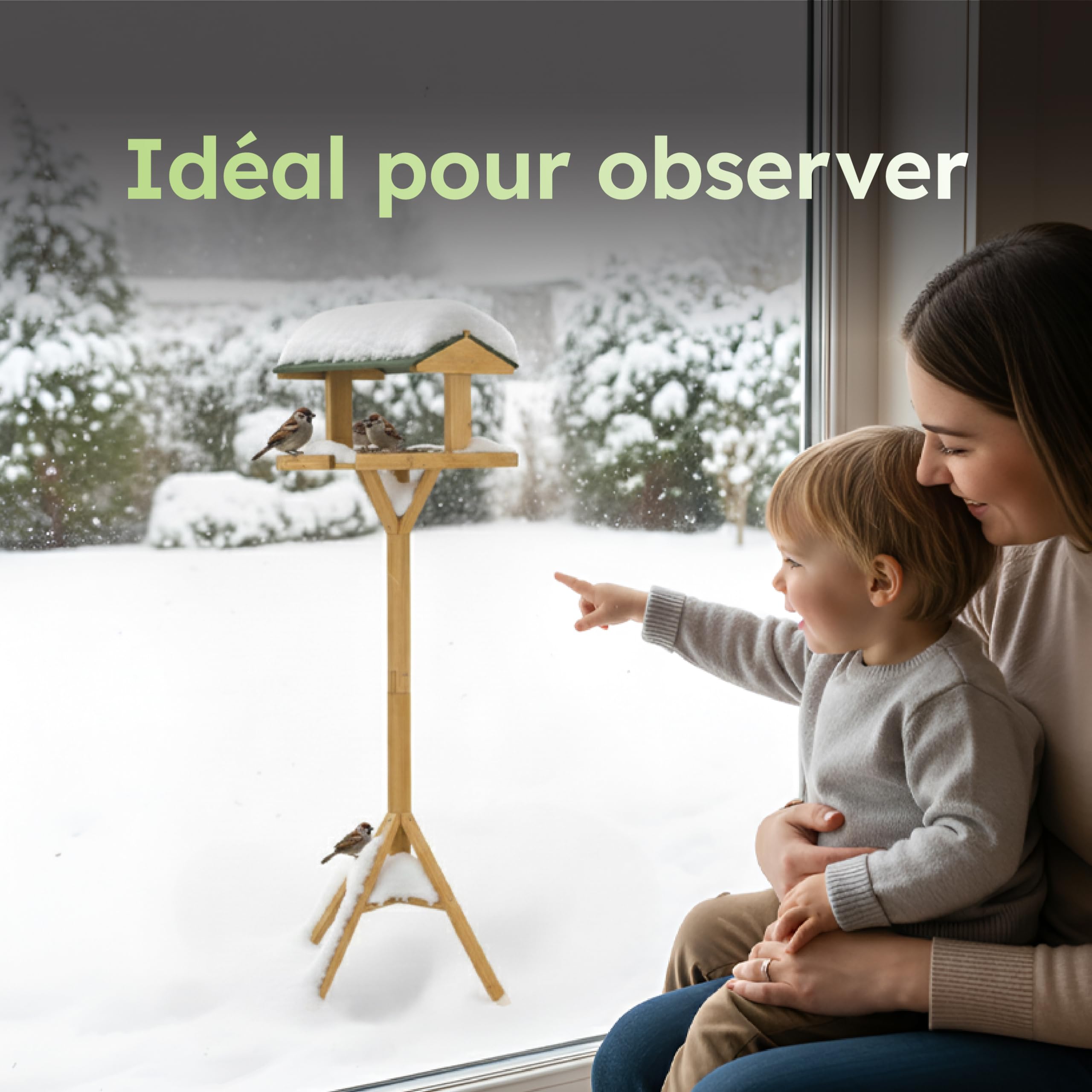 Moorland Nichoir Mangeoire Oiseaux Exterieur sur Pied 116 cm avec Toit – Grande Mangeoire Cabane Oiseaux en Bois de Sapin pour Jardin Balcon Terrasse – Résistant aux Intempéries Toute l'Année – VH5