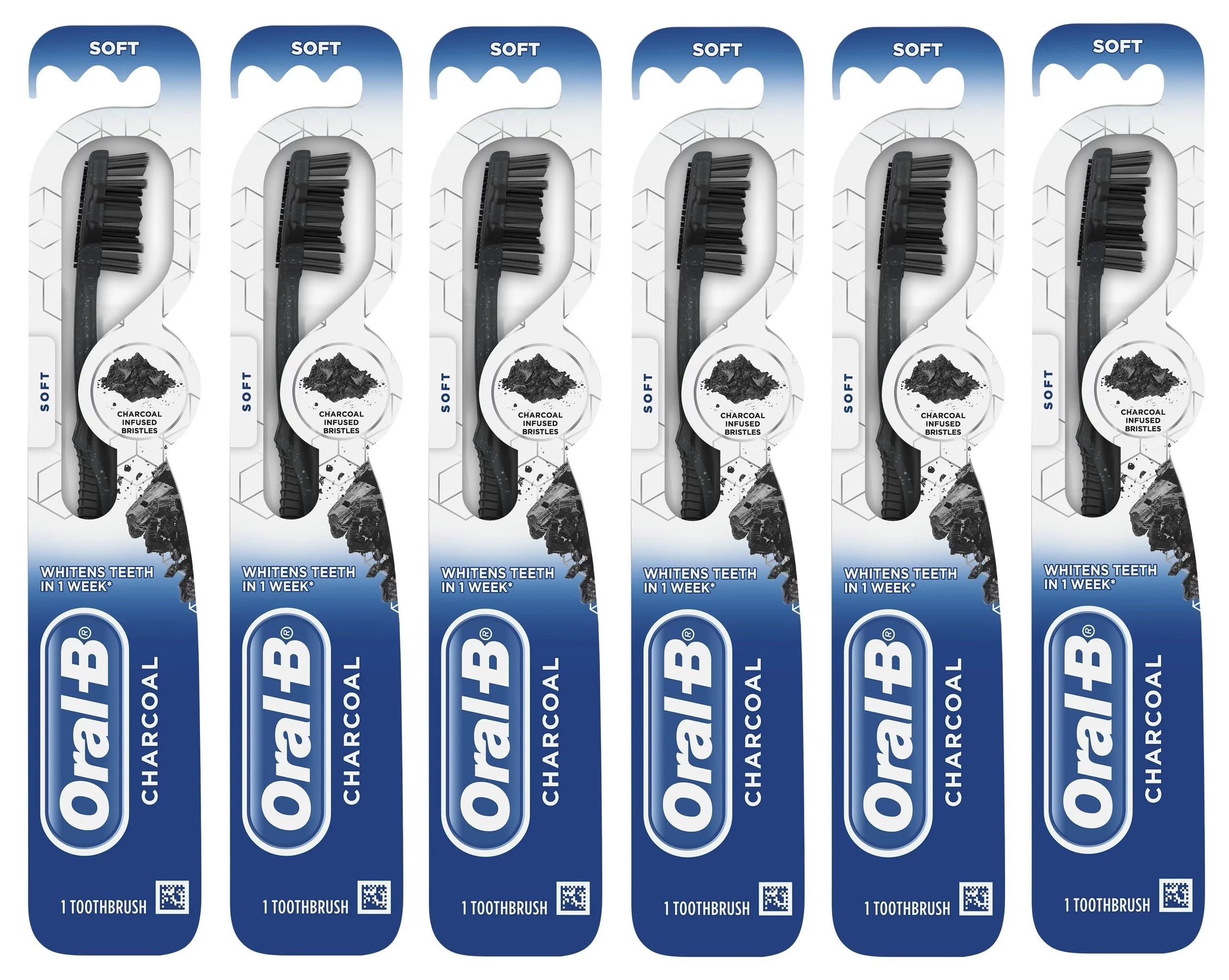 Oral-B Charcoal Toothbrush, Soft, 1 Count (Pack of 6)