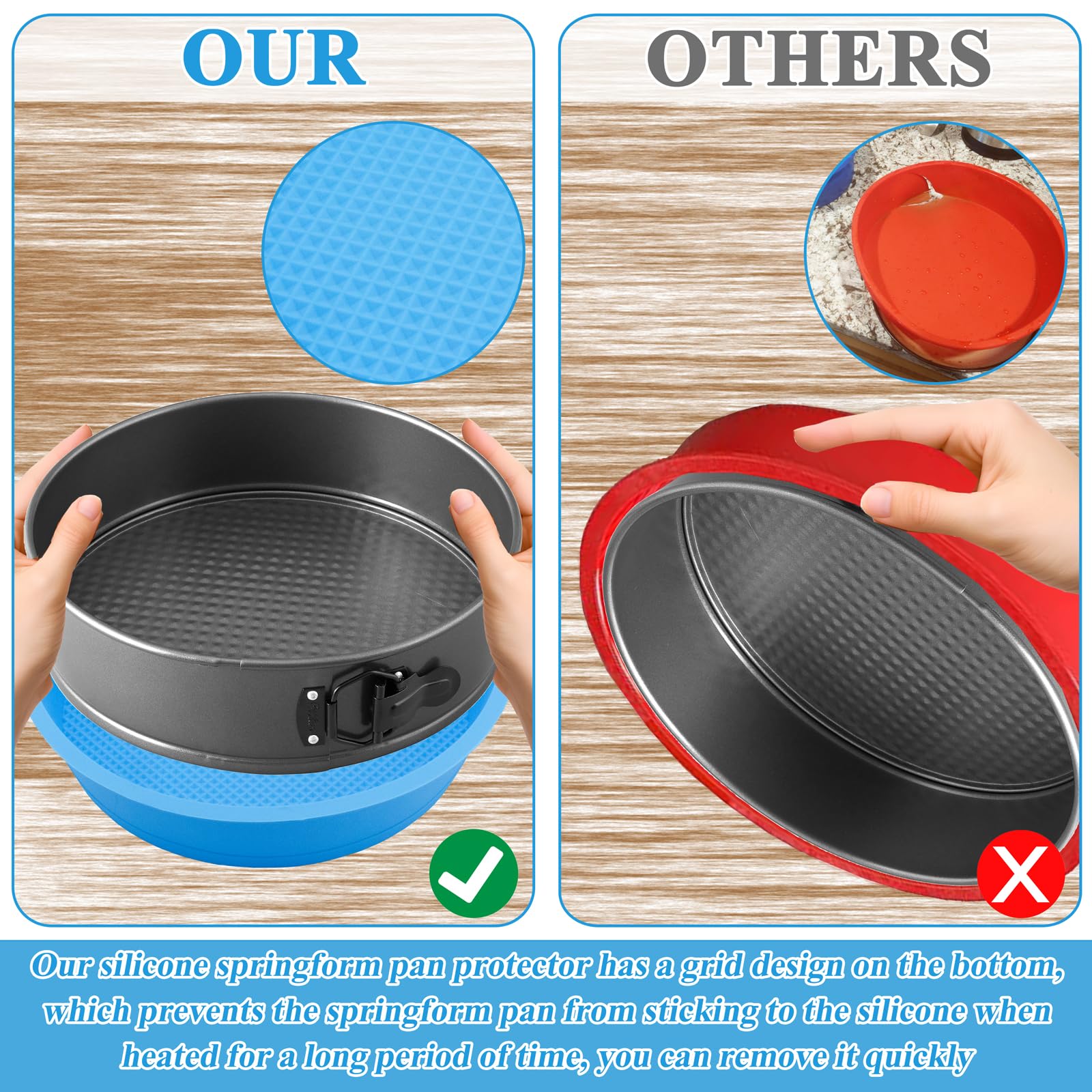 Protector de sartén para tartas de queso, protector de silicona desmontable, 9 pulgadas antiadherente, sin BPA, evita la entrada de agua (azul) 4