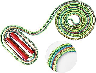 20FT LAON Korean Double Dutch Jump Rope, 20ft (6m) Long, Colorful Rainbow Braided Design Thick Rope with Non-Slip Handles, Skipping Rope for Adults, Perfect for Outdoor Activities (Red, Green, Blue Handles) (Red)
