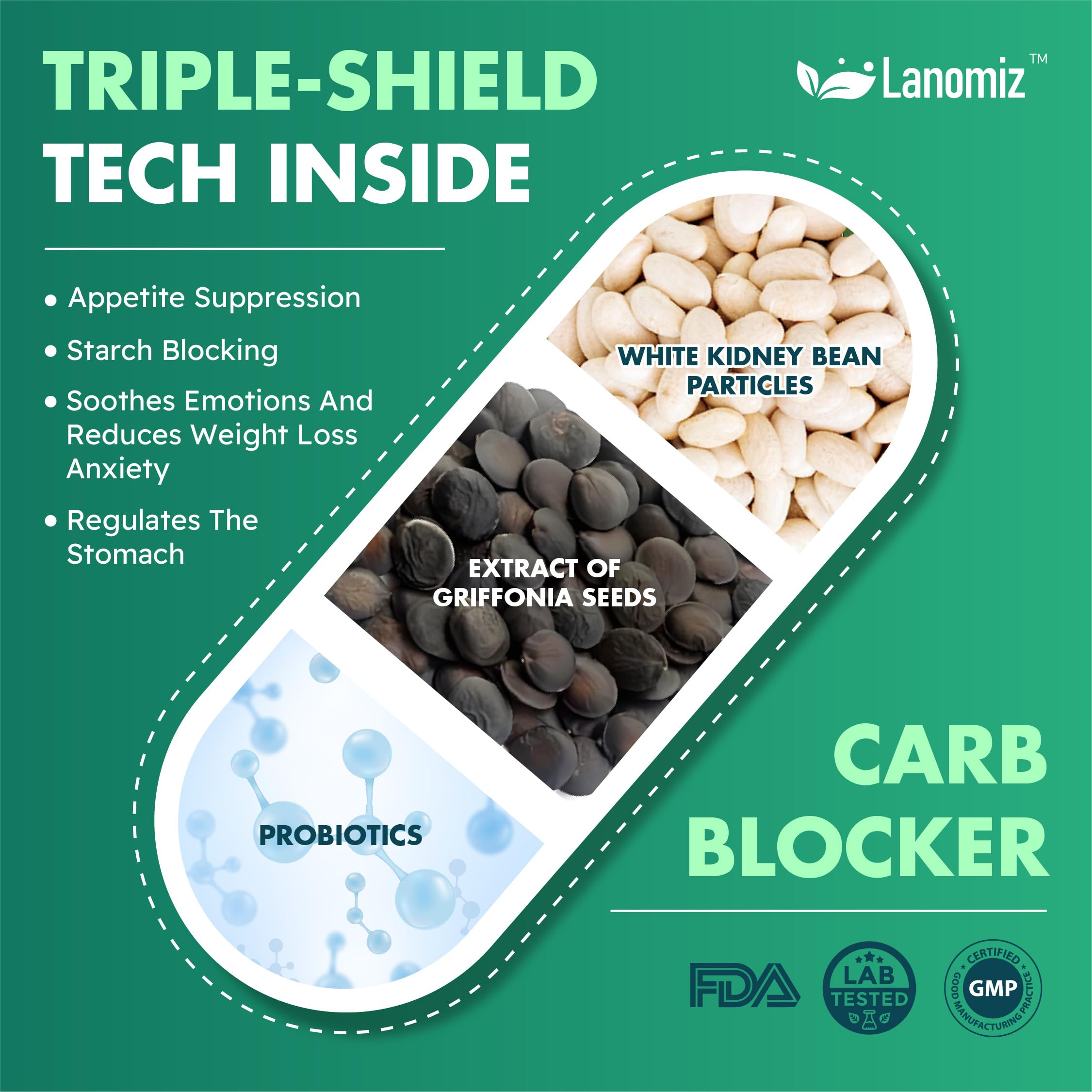 14DAY Appetite & Craving Control Gut Health Complex Featuring Delayed-Release Probiotics & White Kidney Bean Extract 5-HTP(5-hydroxytryptophan) 60 Vegetarian Capsules