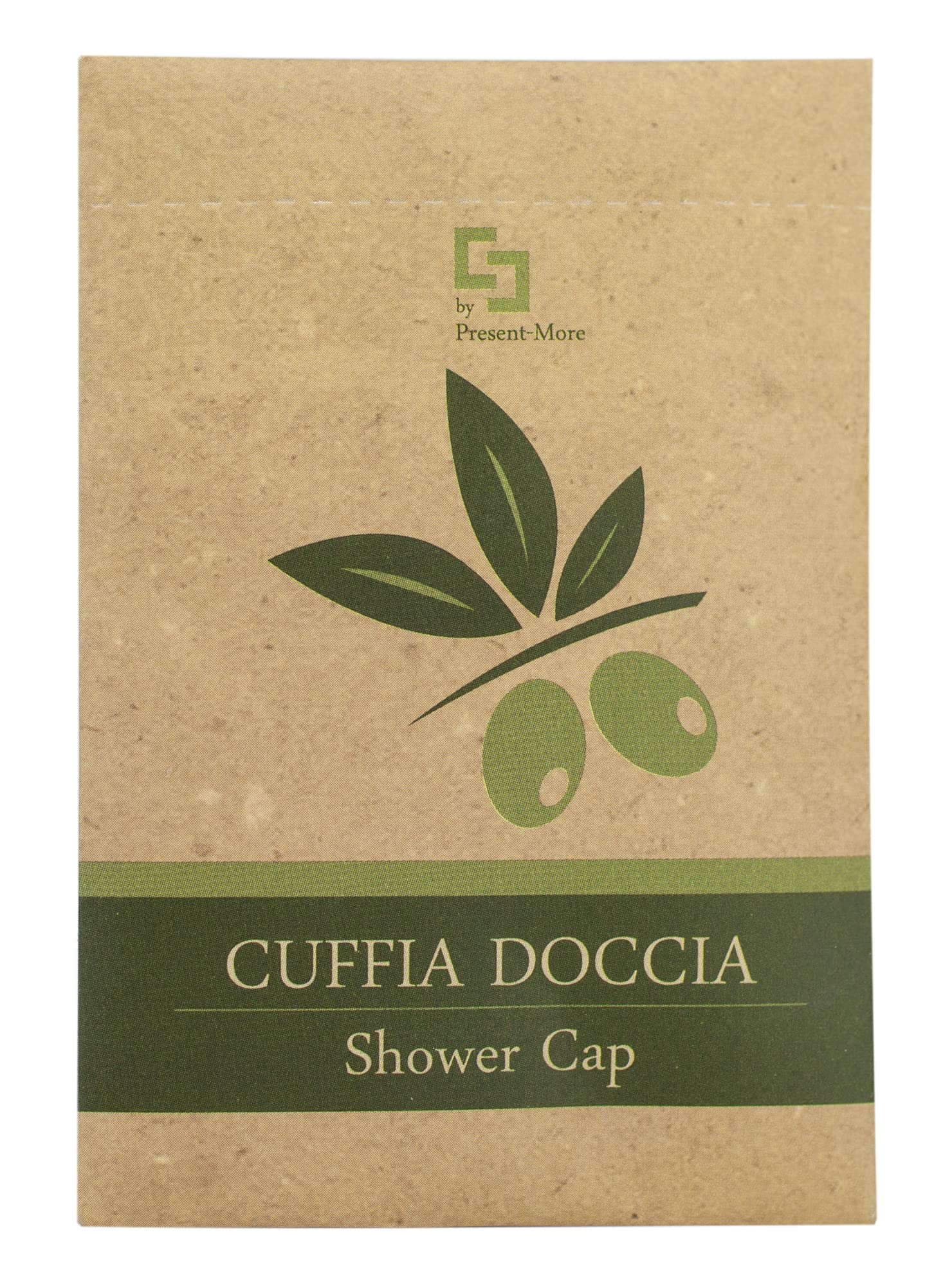 Present-More Gorro ducha Beauty Oil - Gorro de ducha 250 unidades para Hoteles y B&B | Gorro de ducha embolsado individualmente y envasado en material Stone Paper