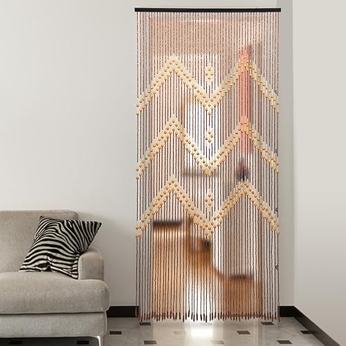 Miniatura 2 de Cortina de madera de bambú natural con cuentas de 52 hebras de madera para colgar, divisor decorativo hecho a mano, bohemio, de madera, para puerta,