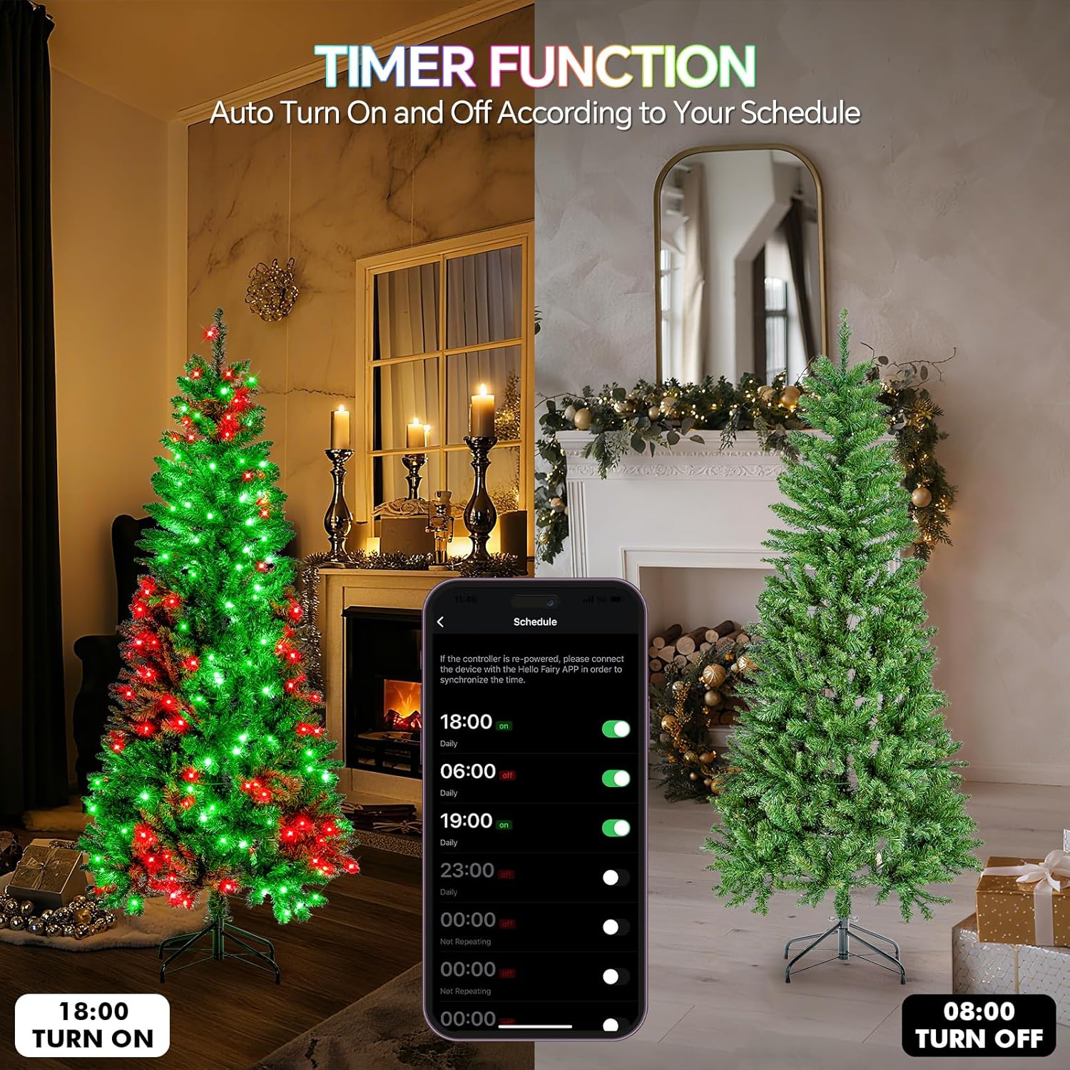 6FT Prelit Christmas Tree with 250 LED Lights, App Controlled Artificial Christmas Tree with Multi-Color RGB Lights & Music Sync, Slim Pencil Christmas Tree for Home Christmas Decorations