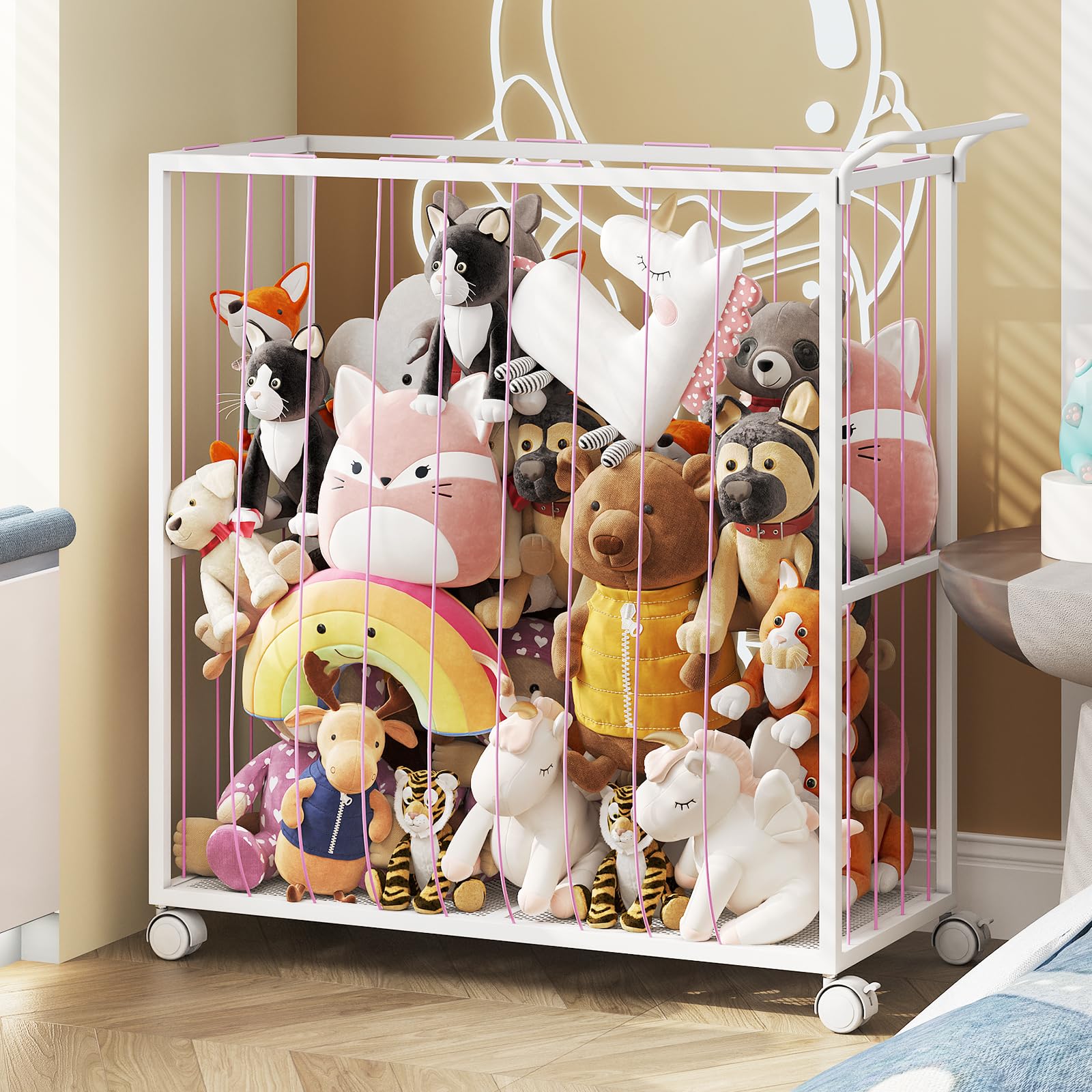 BBLIKE Porta Peluche Giocattolo con Ruote - Zoo Contenitore Giochi Bambini per Orsacchiotti, Scatola Organizer Giochi Bambini, Baule per Animali di Peluche e Palle (Rosa)