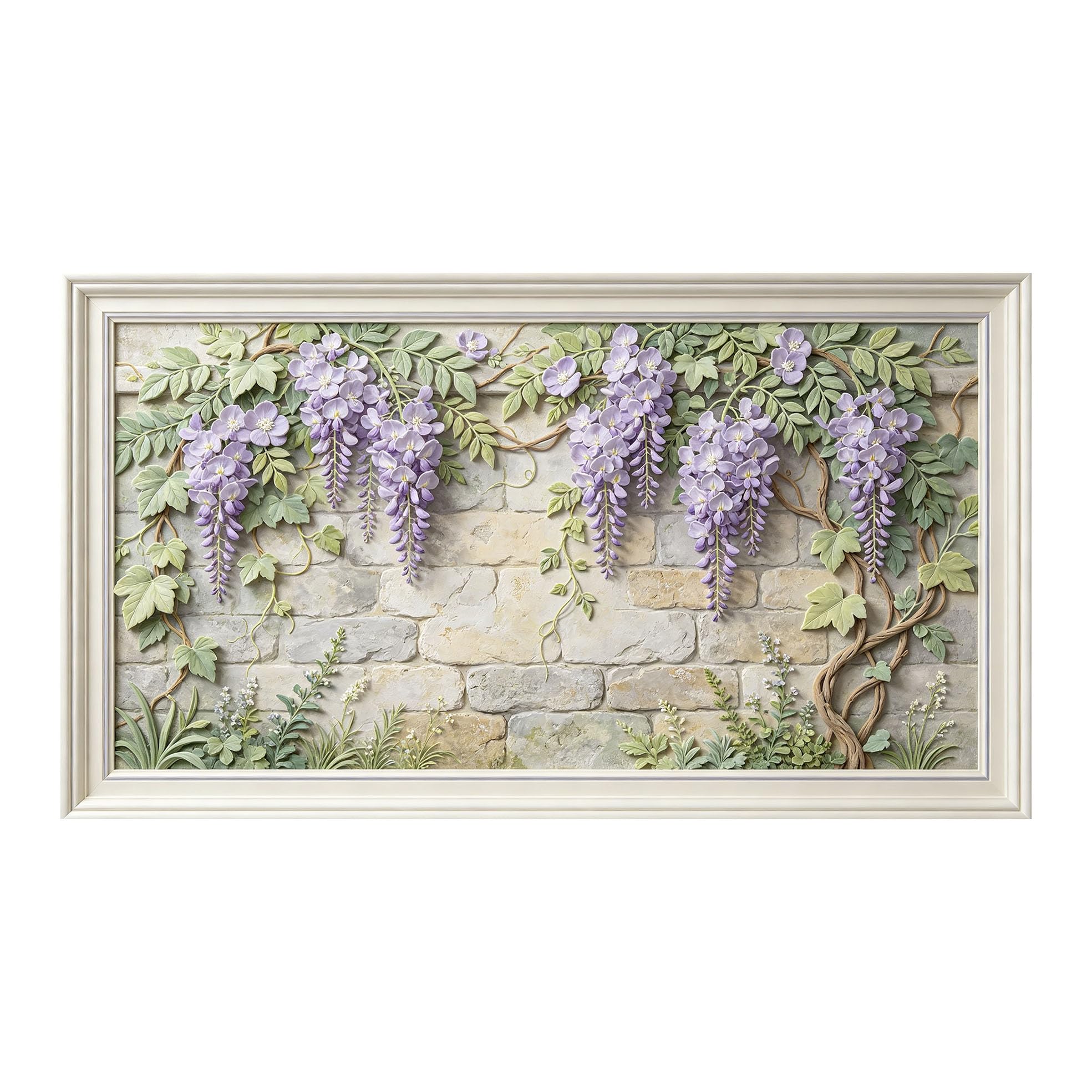 Murasolite 3D Framed Wall Art Wisteria Floral Vine European Classic Relief Effect SelfAdhesive Fabric Mural Wall Decor， Peel and Stick No Damage to Wall， AntiFall Safe Design for Bedroom Living Room