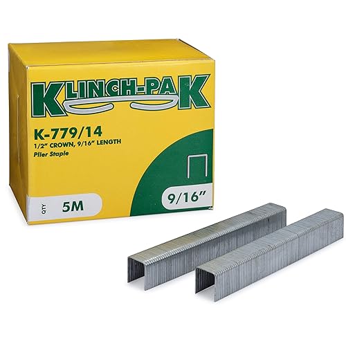 K-77914, 916 pulgadas de longitud de pierna por 12 pulgada de ancho, grapas de alicates galvanizados de alta resistencia, 5000 por paquete, para