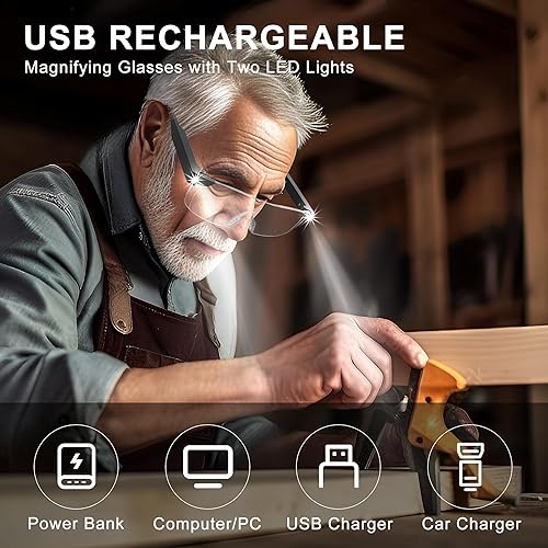 Miniatura 4 de OKH Lupas con luz, 200% de lupa iluminadas, luces LED recargables, manos libres para pasatiempos, lectura, trabajo cercano Cristal