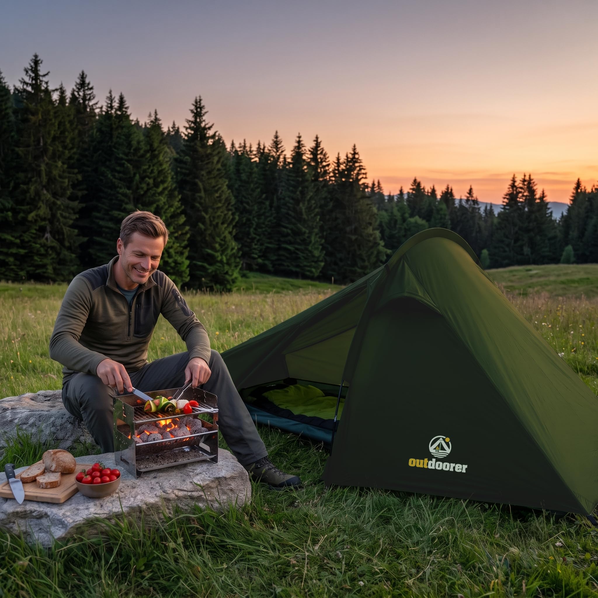 Trek Solo namiot dla 1 osoby, ultralekki, mały rozmiar po spakowaniu, zielony, kemping i trekking