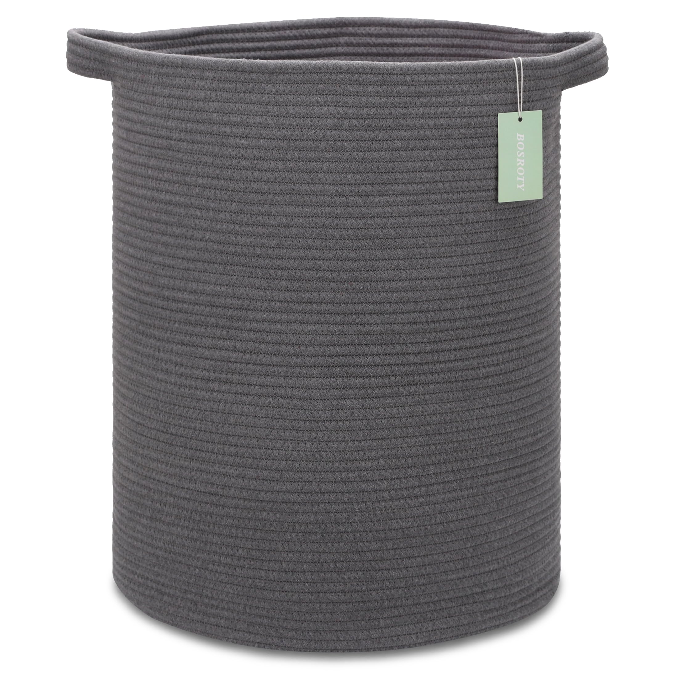 Cotton Rope Blanket Basket, 72L Tall Laundry Hamper, Dark Gray