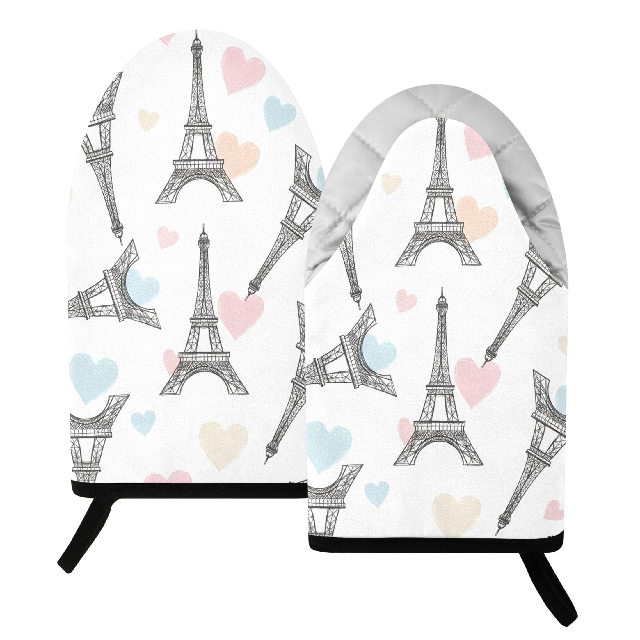 Kutsu Eiffel Tower Oven Mitts for Kitchen, Heat Resistant Cotton Oven Gloves for BBQ Baking Cooking, Breathable Kitchen Essentials, 2 pcs