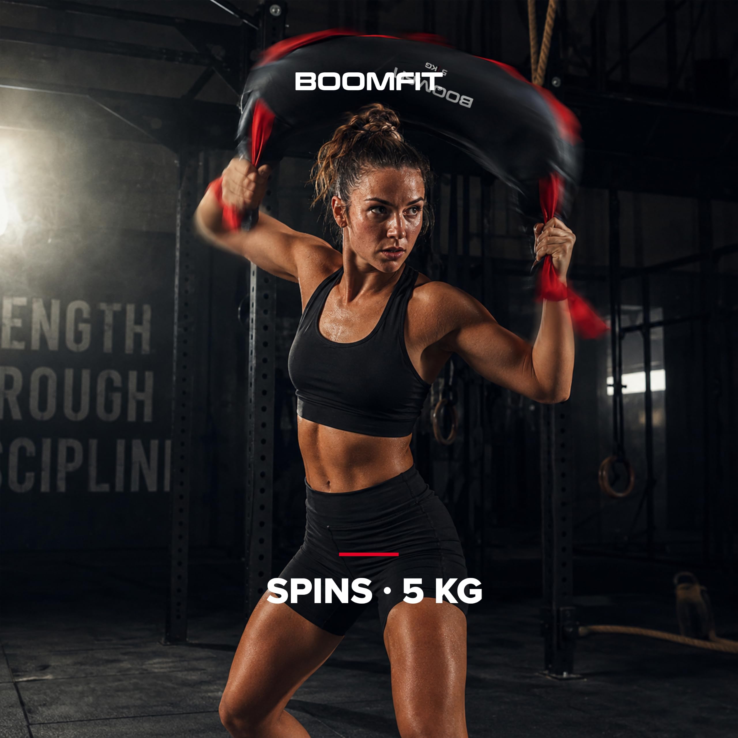 BOOMFIT Saco Búlgaro Bulgarian Bag Forma Herradura 4 Asas Crossfit 5-20 kg | Para Spins, Halos, Around the World, Bear Hug y Snatch rotacional | Trabaja core, hombros, trapecios y agarre con torsión