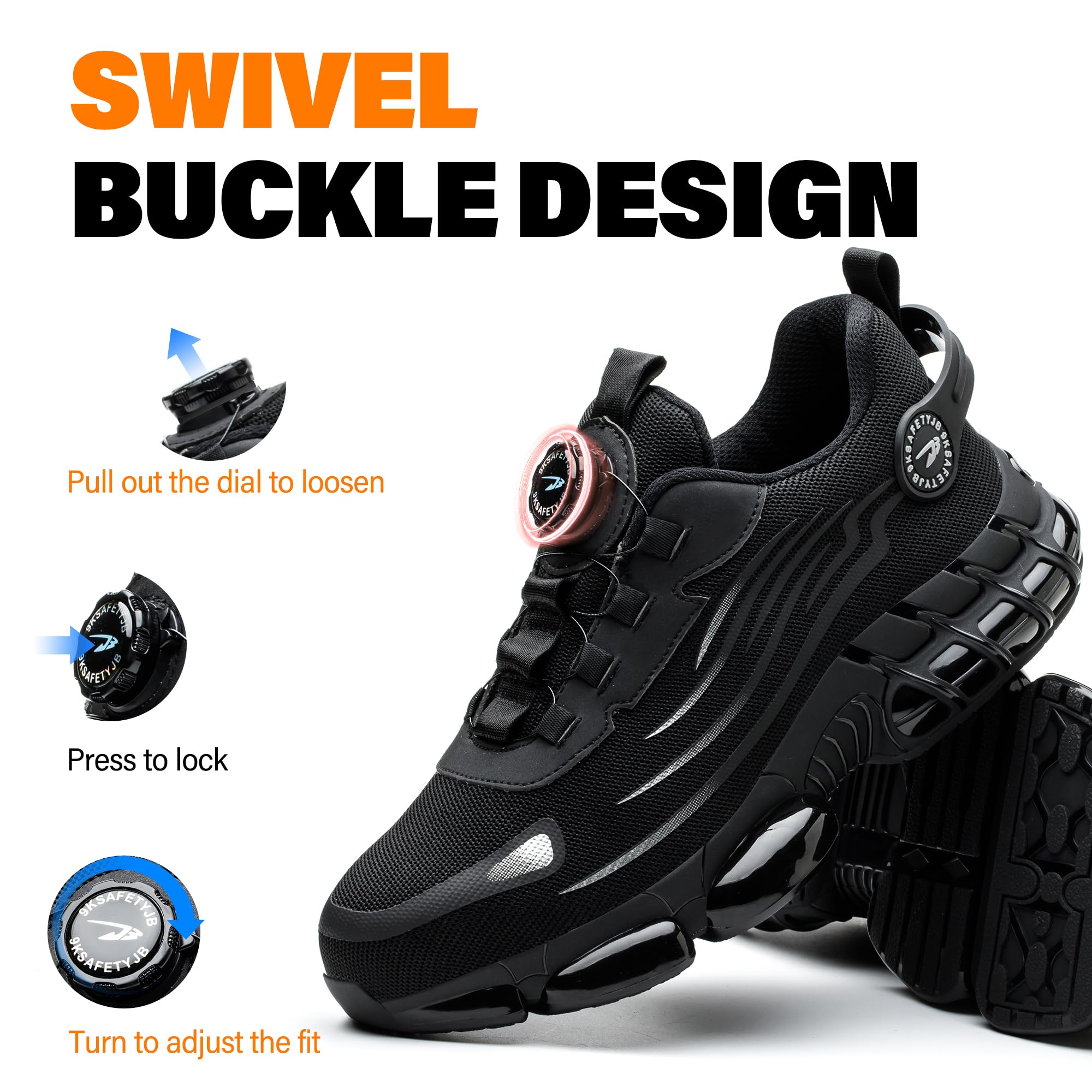 Zapatillas de seguridad para hombre y mujer, puntera de acero, transpirable, con cojín de aire | Zapatos de seguridad ligeros a prueba de pinchazos con puntera de acero, cordones de hebilla giratoria