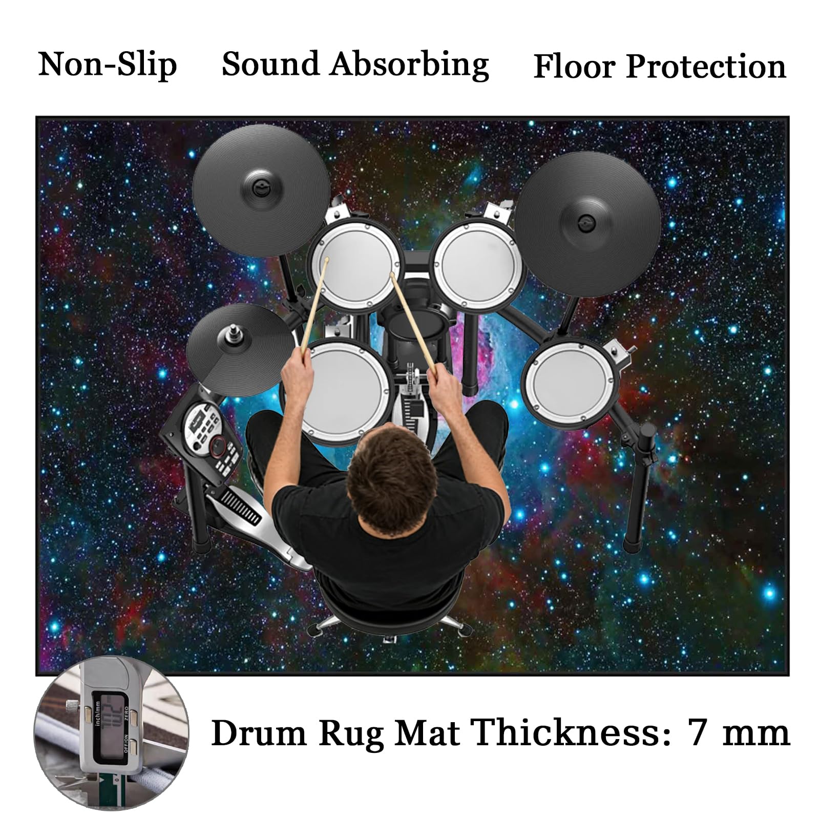 Tappetino Insonorizzato Batteria Drum Tappetino per Batteria e Percussioni Tappeto a Tamburo Tappeto per Batteria Elettrica Tappeto per Batteria Acustica Tappeto Antiscivolo Batteria 230 x 180 cm