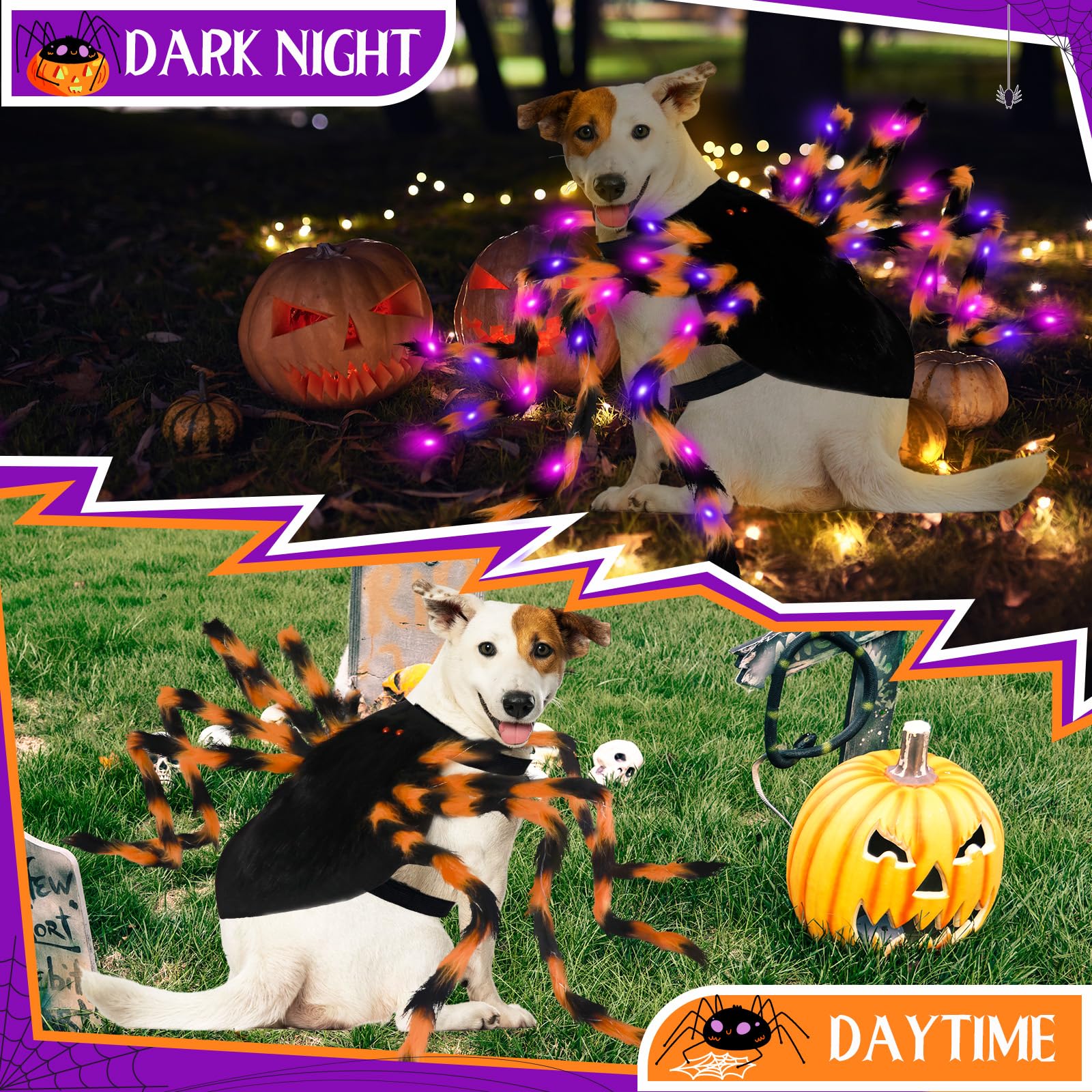 Halloween-Spinnenkostüm Für Hunde – LED-leuchtend, Verstellbarer Halsumfang 43–89 Cm, Für Mittelgroße & Große Hunde, Gruselige Party-Deko