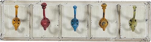 Deco 79 Gancho de pared de madera con ganchos multicolores, 24 x 4 x 7 pulgadas, blanco Deco 79 Gancho de pared de madera con ganchos multicolores, 24 x 4 x 7 pulgadas, blanco