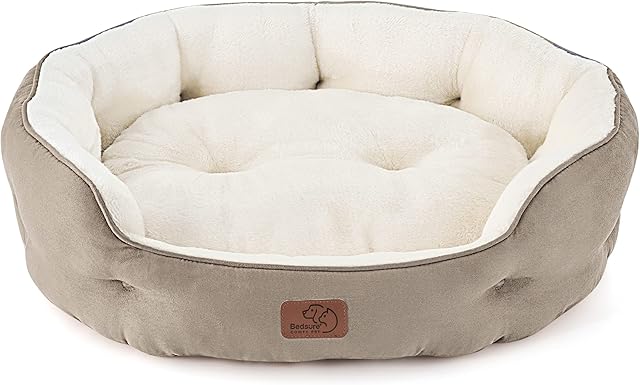 Bedsure Small Dog Bed Washable - Large Cat Beds for Indoor Cats and Puppy, Round Dog Bed Sofa for Medium Dogs with Slip-Resistant Bottom, Camel, 63x53x20cm