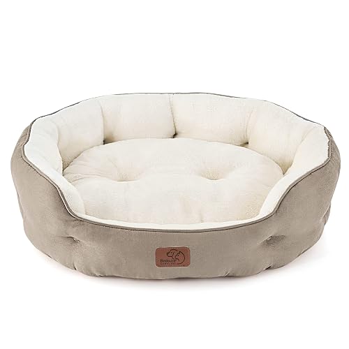 Bedsure Cama Grande Lavable - Redonda Antideslizante para Gatos y Cachorros de Interior, Camello 63x53x20cm