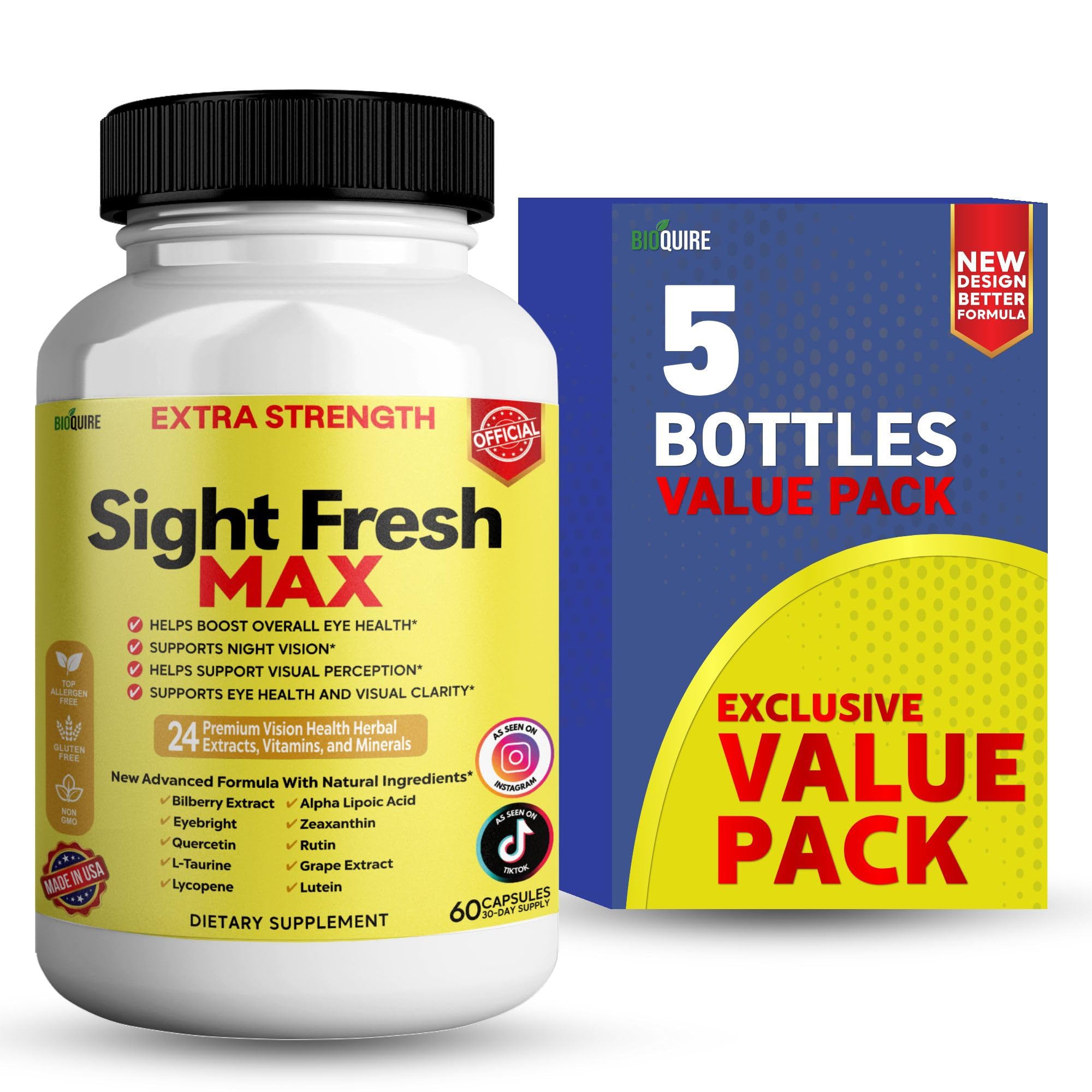 Sight Fresh MAX Vision Support Supplement, 60 Capsules, Extra Strength Eye Health Formula with Bilberry, Lutein, Vitamins, 30 Day Supply (1) — Amazon image 10