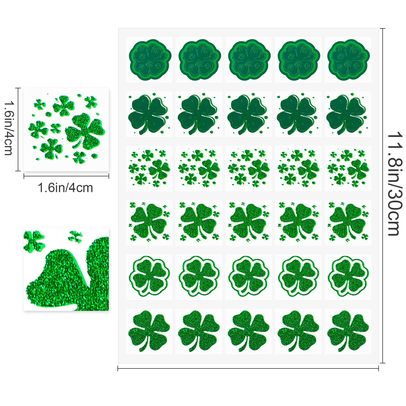 300 Autocollants de Saint-Patrick à Motifs Trèfle Autocollant de Fenêtre Scintillantes 10 Assorti Stickers de Fenêtre en Trèfle Vert Autocollants Statiques Irlandais Printemps, 6 Styles