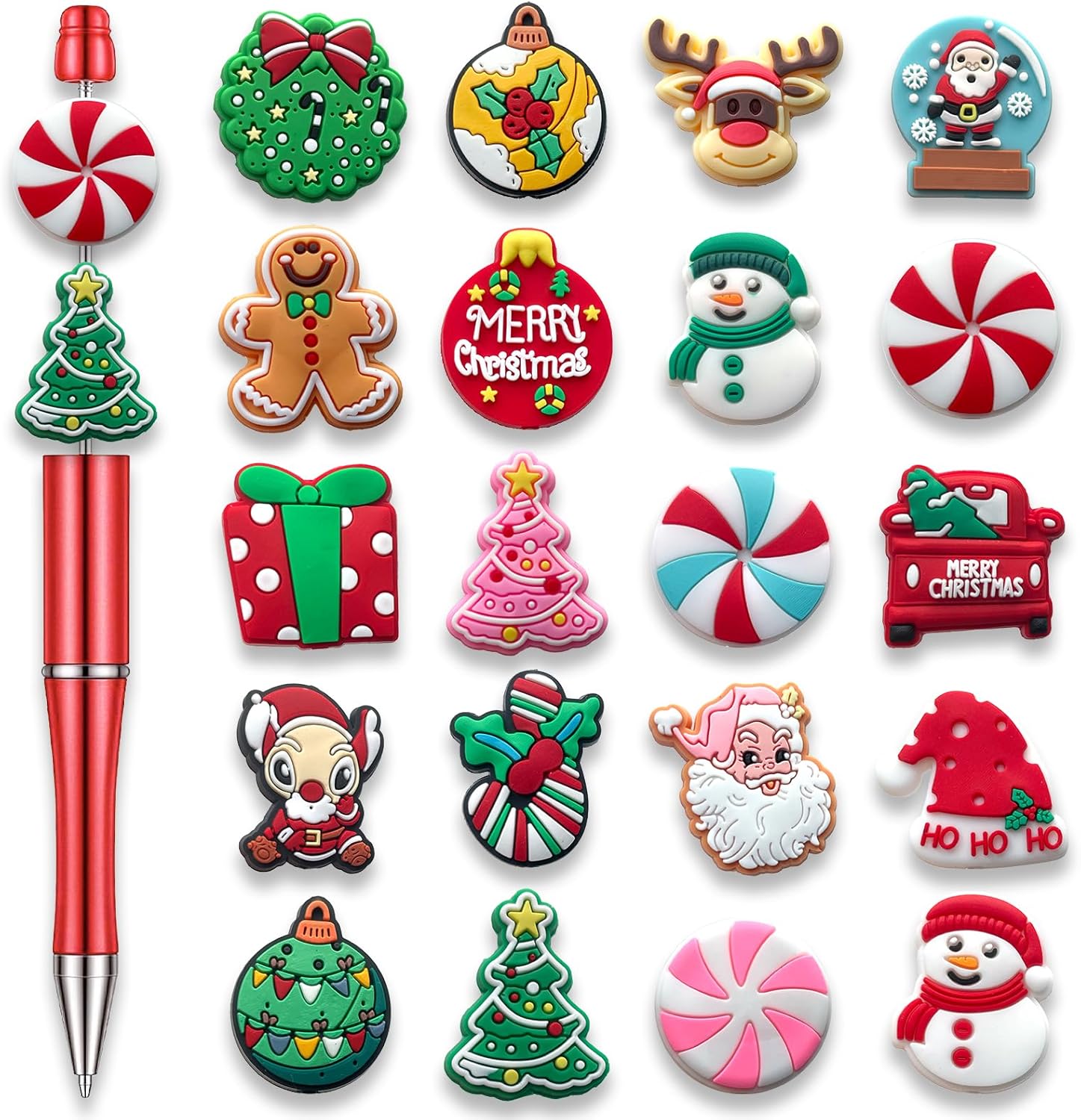 Garetheora 21Pcs Christmas Focal Beads for Pens, Holiday