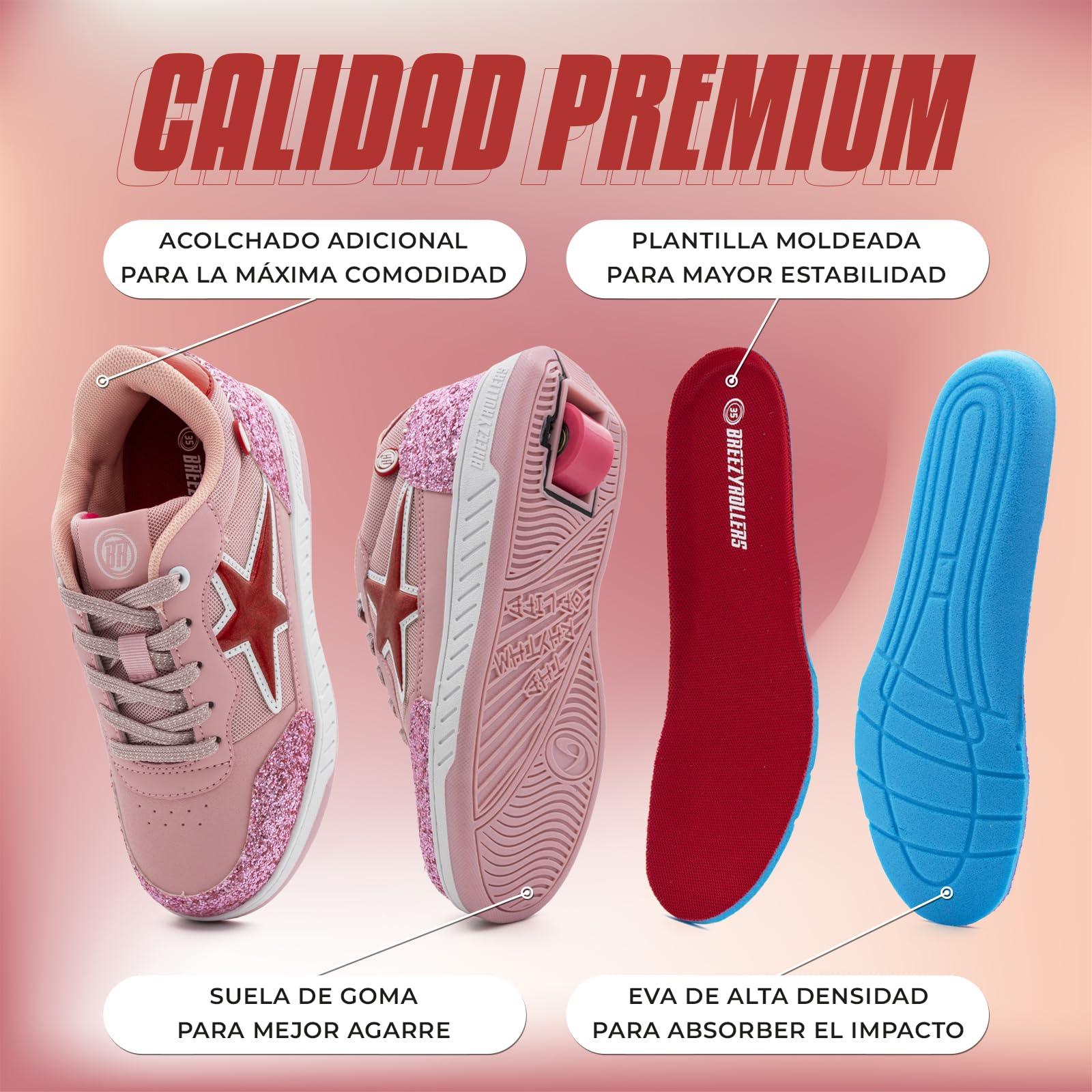BREEZY ROLLERS Zapatos con Ruedas para Niños | Zapatillas-Patines Infantiles | De Zapatos Callejeros a Patines en Segundos | Sistema de Clic Patentado | Zapatillas con Ruedas para Niñas y Niños