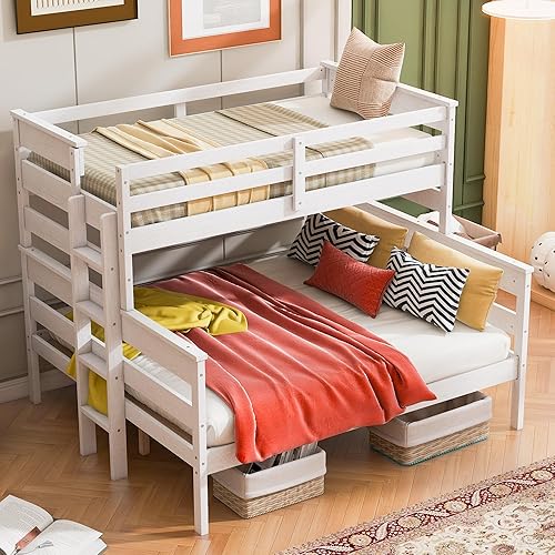 Miniatura 16 de Harper&Bright Designs - Litera individual sobre individual con barandilla de seguridad, escalera, cama nido individual con 3 cajones para niños,