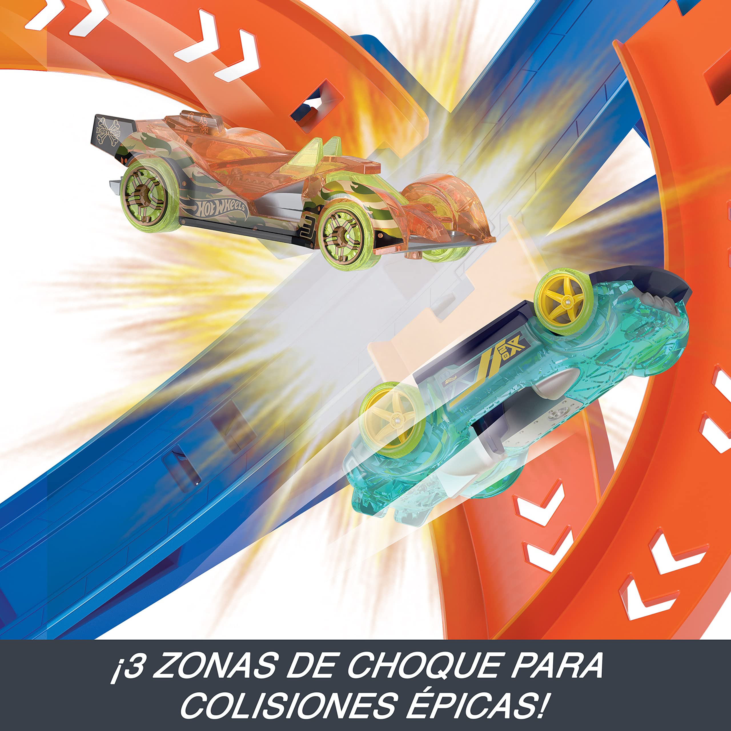 Hot Wheels Action Espiral rápida de choque SIOC Pista para coches de juguete, regalo +4 años (Mattel HJT51)