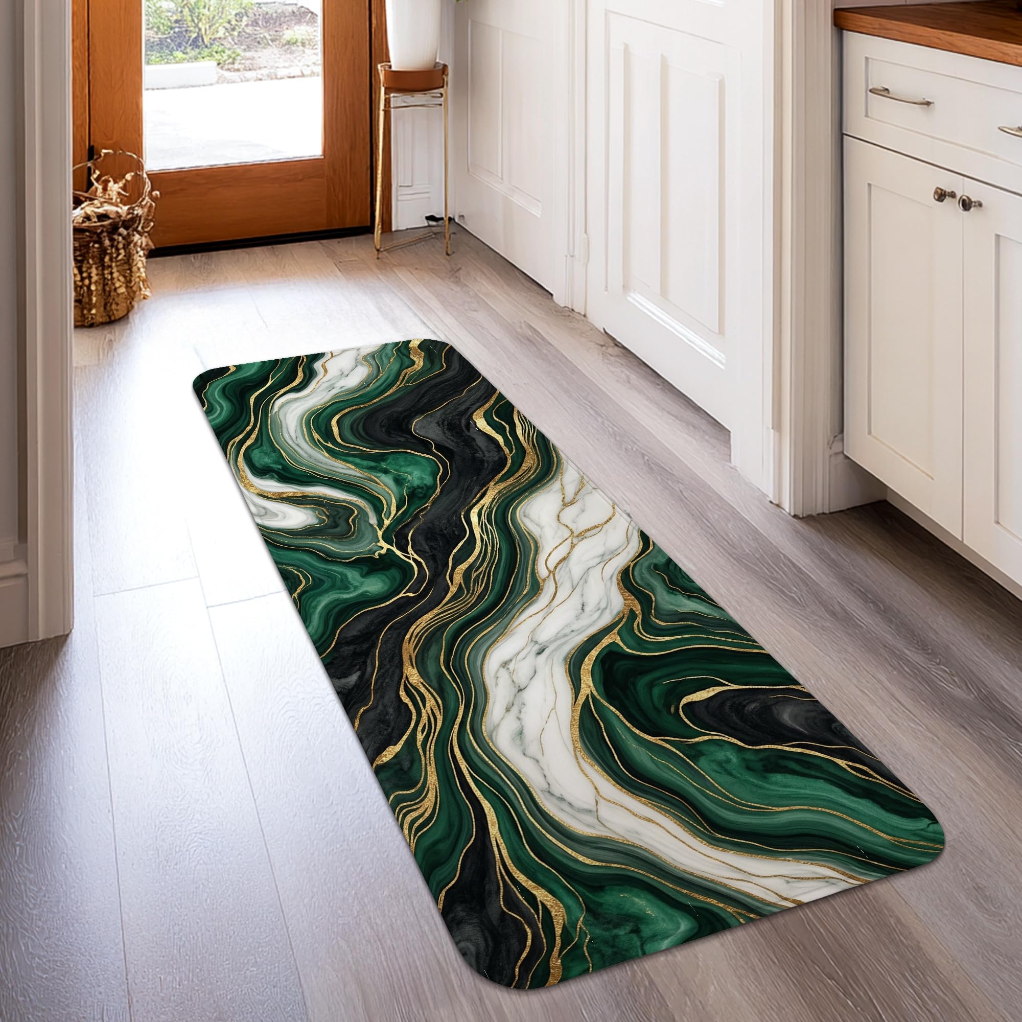 Tapis de couloir moderne aux vagues dorées élégantes pour décoration chic