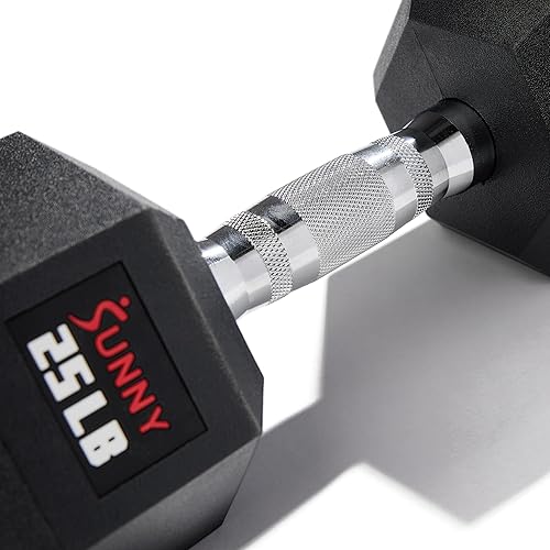 Miniatura 5 de Sunny Health & Fitness Mancuerna de estilo hexagonal Core Fit de 5 libras a 50 libras, asas cromadas, peso de mano para entrenamiento de fuerza,