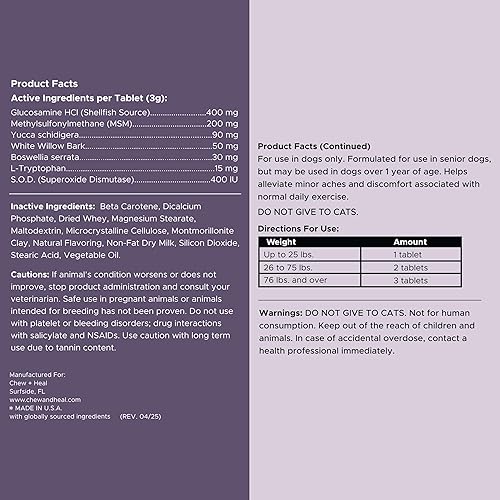 Miniatura 8 de Suplemento de movilidad y vitalidad para perros mayores  120 tabletas para el bienestar de perros mayores y alivio del dolor  Fabricado con